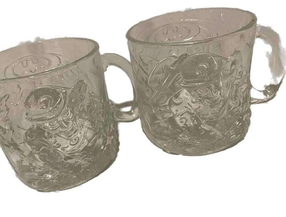 Vintage 1990’s Joker Returns McDonald's Clear Embossed 3D Glass Mugs Set of 2